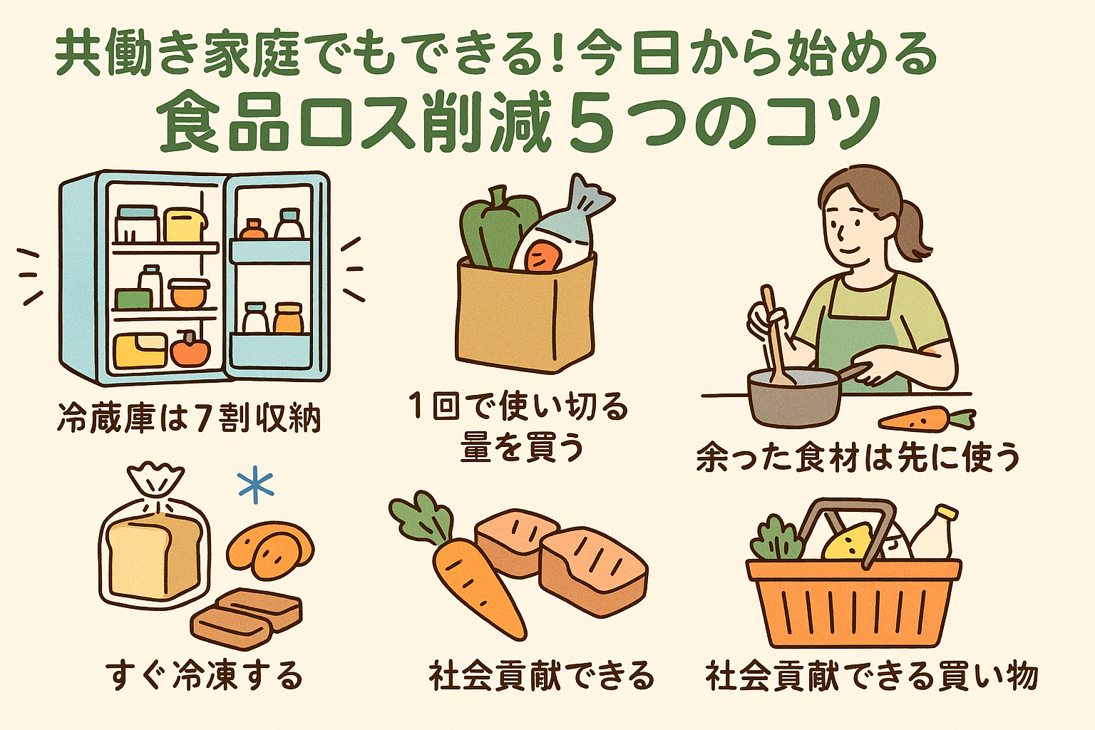 共働き家庭でもできる！今日から始める食品ロス削減5つのコツ – カウタメ